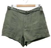 NWT C&C California Linen Shorts Olive Green O-Ring Belted Utility Short Size XL