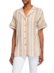 Lafayette 148 New York Wendell Skyscape Stripe Button-Down Linen Blouse Size L