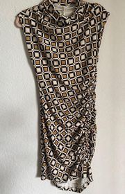 Anthropologie The Maya Ruched Cowl-Neck Brown Motif Printed Mini Edition Size S