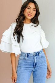 Ruffle sleeve white T-shirt