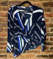 NWT Symphony + Notes Asymmetrical Faux-Wrap Striped Blouse Women's Size Small