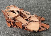 J. Crew Leather Embossed Snake T-Strap Wedge Sandal Dry Cinnamon Women’s 8