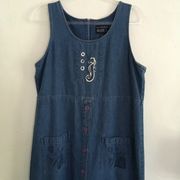 Blue J. Denim Maxi Jumper Dress Size Large Pockets on Front Buttons on Front