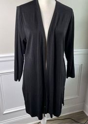 Misook black long open front cardigan size medium minimalist quiet luxury