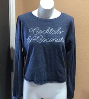 Zoe + Liv cocktails and coconuts blue cropped sweatshirt