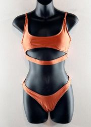 Boutique Two Piece Cutout Bikini Swimsuit Bathing Suit Bronze Orange Medium