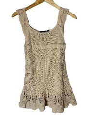 Vintage 90s Crochet Knit Top Beige Fairy Boho Hippie