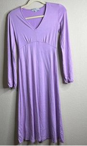 Velvet Torch Long Purple Midi Dress Long Sleeve V Neck Size XS‎