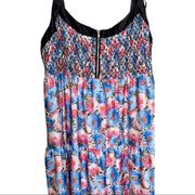 I Heart Ronson Smocked Top Floral Satin Maxi Dress Size Large​​​