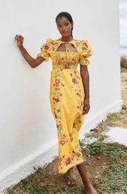 Yellow Flower Dream Puff Sleeve Maxi Dress