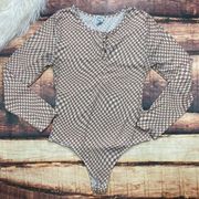 $5 SALE! Checkered Bodysuit Pink White Check Long Sleeve Shirt