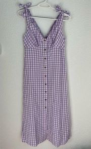 lavender purple and pink tie strap plaid button down midi dress size 4