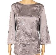 ANTONIO MELANI blouse with sequin & embroidered flora and fauna. Size Large. EUC