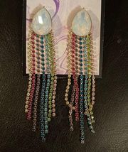 New Badgley Mischka Opal Pear shape & Multi-color Waterfall Earrings