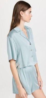 Lunya Washable Silk Button Up Short Set Cumulus Blue Women's XS Pajama Lounge