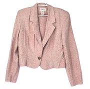 VINTAGE WORTHINGTON SINGLE BUTTON PASTEL PINK LEAF DESIGN BLAZER SIZE 12 COTTON