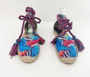 SAM EDELMAN Size 7.5 Lenora Multicolor Vibrant Wrap Espadrille Flat Tassel