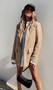 NWT  Leather Faux Tan Beige Blazer Coat Jacket Blogger Pinterest Fav Cream