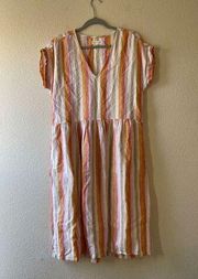 Lou and grey for loft 100% linen striped midi dress size medium