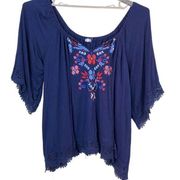 Eyeshawdow Boho Prairie Blue Embroidered Blouse Size 1X