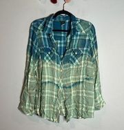 Torrid plaid bleach dye button down shirt