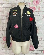 EXPRESS  black bomber jacket with patches size small