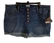 Womens Cuffed Shorts Size 22W Denim Blue Stretch Button Fly Pockets