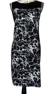 AB Studio black & gray sleeveless animal print sheath dress 16