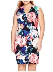 BISOU BISOU deep v-neck dress floral print zip back NEW  womens plus size 18 W