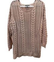 Lane Bryant Blush Pink Open Knit Pullover Sweater Plus Size 26/28 Longer Length