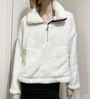 Ivory White Teddy Soft Plush 1/4 Zip Sweater Size L