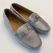 Ralph Lauren Carley Silver Metallic Loafers Driving Moccasins 7 Leather Flat