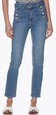 Paige Sarah Slim Jeans With Exposed Pockets and Belt Porto, 28