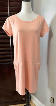 Womens T Shirt Dress Peach Drop Waist Scoop Short Sleeve Stretch S New