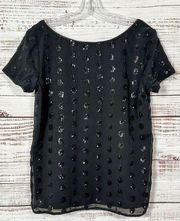 Milly Women's Short Sleeve Scoop Neck Sequin Dot Tee Blouse Black Size 6 NWT