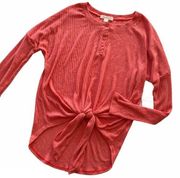 Treasure & Bond | Red Front Tie Henley Shirt XS