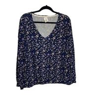 Lucky Brand Intimates Blue Floral V-Neck Jersey Knit Pajama Top Women's Size XL