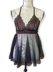 Babydoll Nightie Black & Red Sheer Lingerie Size Small