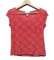 AMBIANCE Apparel scoop neck cap sleeve lace tee size M