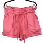 BCBGeneration Coral Pink Belted Paperbag Woven Shorts Medium NWT