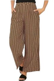 Geometric Print Pleated High Rise Wide Leg Pant Black Brown Size 4