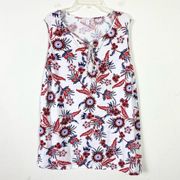 Westport White & Red Floral Tie Neck Sleeveless Blouse Top Size 2X