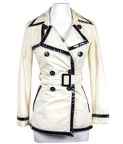 Laundry By Design Short Cream Trench Coat Lined in Black Patent Leather Size S