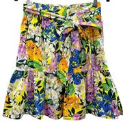 Ann Taylor Floral Print Skirt Yellow Multi Size 0P Petite Floral A-line Belt Tie