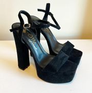 Me Black Suede Chunky Block Slingback Sandal Heel Size 5.5