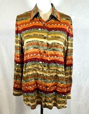 Earthone colors 100% Silk long sleeve button down top size small