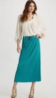 DVF Diane Von Furstenberg CHANIA Pleated Maxi Long Skirt Teal Green