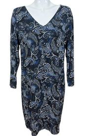 J. Jill Wearever Collection Stretch Jersey Knit Paisley Print Dress Petite Large