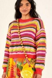 FARM RIO Fruit Dream Multicolor Crochet Sweater Size Medium