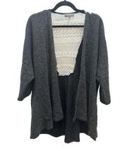 Umgee Cardigan Sweater Charcoal Gray Open Front Crochet Trim Back Size 1XL/2XL